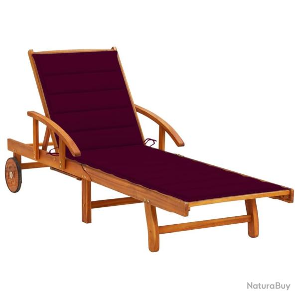 Transat chaise longue bain de soleil lit de jardin terrasse meuble d'ext�rieur avec coussin bois d'