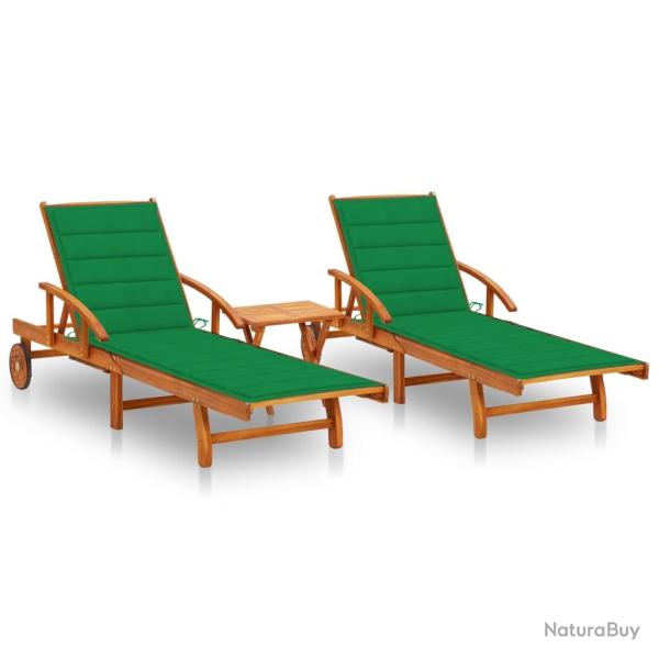 Lot de 2 transats chaise longue bain de soleil lit de jardin terrasse meuble d'ext�rieur avec table