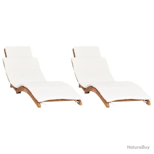 Lot de 2 transats chaise longue bain de soleil lit de jardin terrasse meuble d'ext�rieur avec couss