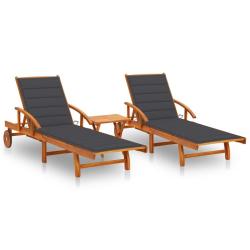 Lot de 2 transats chaise longue bain de soleil lit de jardin terrasse meuble d'ext&eacute;rieur avec table