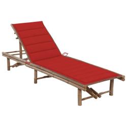 Transat chaise longue bain de soleil lit de jardin terrasse meuble d'ext&eacute;rieur avec coussin bambou