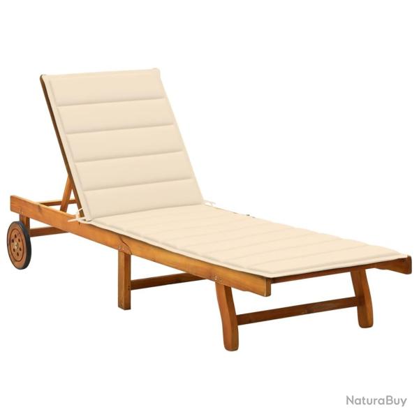 Transat chaise longue bain de soleil lit de jardin terrasse meuble d'ext�rieur avec coussin bois d'