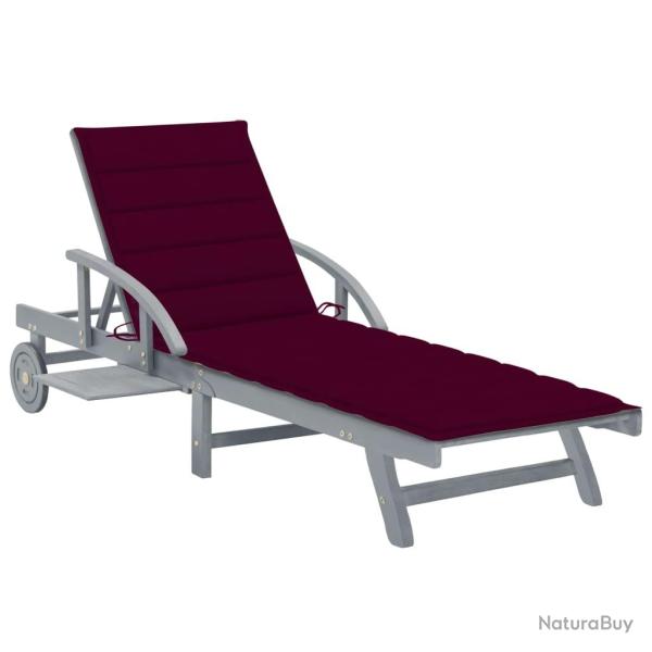Transat chaise longue bain de soleil lit de jardin terrasse meuble d'ext�rieur avec coussin bois d'