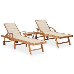 Lot de 2 transats chaise longue bain de soleil lit de jardin terrasse meuble d'ext&eacute;rieur avec table