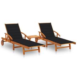 Lot de 2 transats chaise longue bain de soleil lit de jardin terrasse meuble d'ext&eacute;rieur avec table