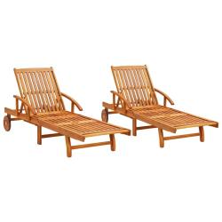 Lot de 2 transats chaise longue bain de soleil lit de jardin terrasse meuble d'ext&eacute;rieur bois d'aca