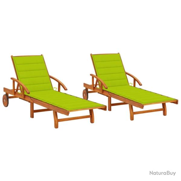 Lot de 2 transats chaise longue bain de soleil lit de jardin terrasse meuble d'ext�rieur avec couss