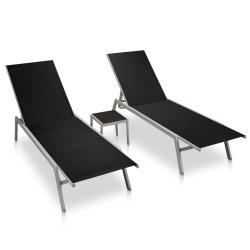 Lot de 2 transats chaise longue bain de soleil lit de jardin terrasse meuble d'ext&eacute;rieur avec table