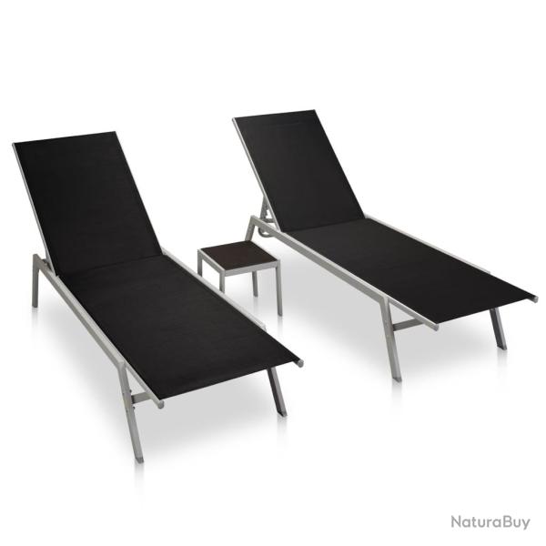 Lot de 2 transats chaise longue bain de soleil lit de jardin terrasse meuble d'extrieur avec table