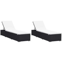 Lot de 2 transats chaise longue bain de soleil lit de jardin terrasse meuble d'ext&eacute;rieur avec couss