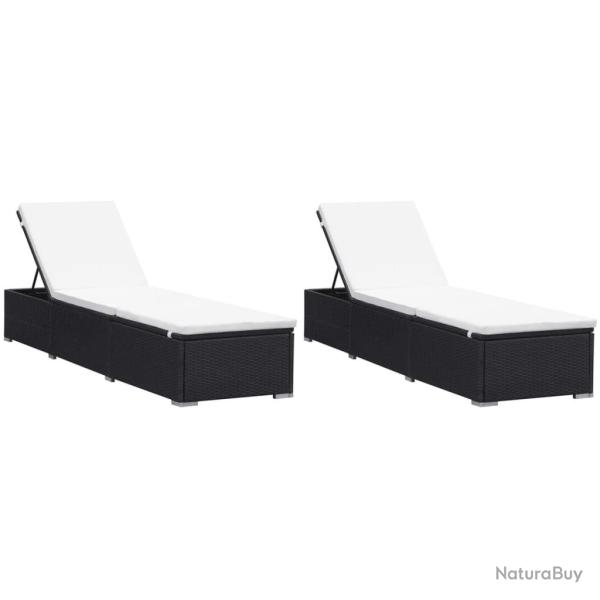 Lot de 2 transats chaise longue bain de soleil lit de jardin terrasse meuble d'extrieur avec couss