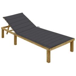Transat chaise longue bain de soleil lit de jardin terrasse meuble d'ext&eacute;rieur avec coussin anthrac