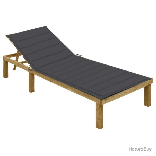 Transat chaise longue bain de soleil lit de jardin terrasse meuble d'ext�rieur avec coussin anthrac