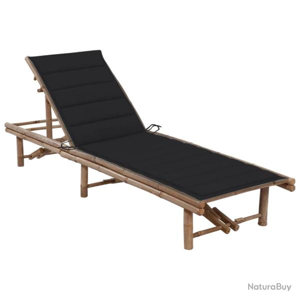 Transat chaise longue bain de soleil lit de jardin terrasse meuble d'ext�rieur avec coussin bambou