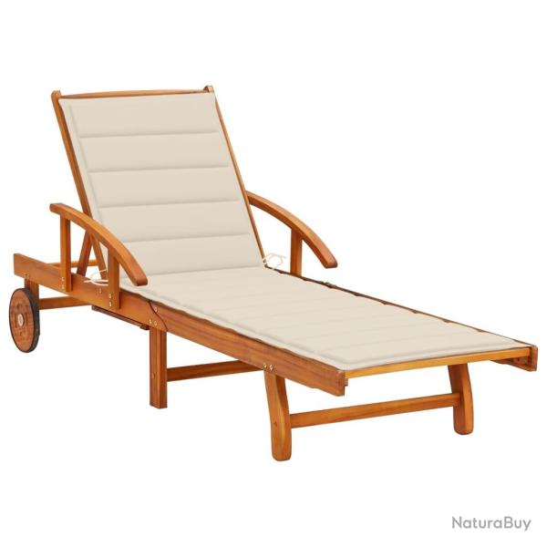 Transat chaise longue bain de soleil lit de jardin terrasse meuble d'ext�rieur avec coussin bois d'