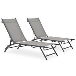Lot de 2 transats chaise longue bain de soleil lit de jardin terrasse meuble d'ext&eacute;rieur textil&egrave;ne