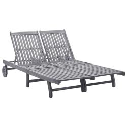 Transat chaise longue bain de soleil lit de jardin terrasse meuble d'ext&eacute;rieur 2 places bois d'acac