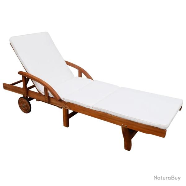 Transat chaise longue bain de soleil lit de jardin terrasse meuble d'ext�rieur avec coussin bois d'