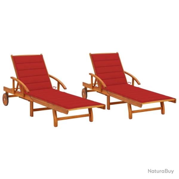Lot de 2 transats chaise longue bain de soleil lit de jardin terrasse meuble d'extrieur avec couss
