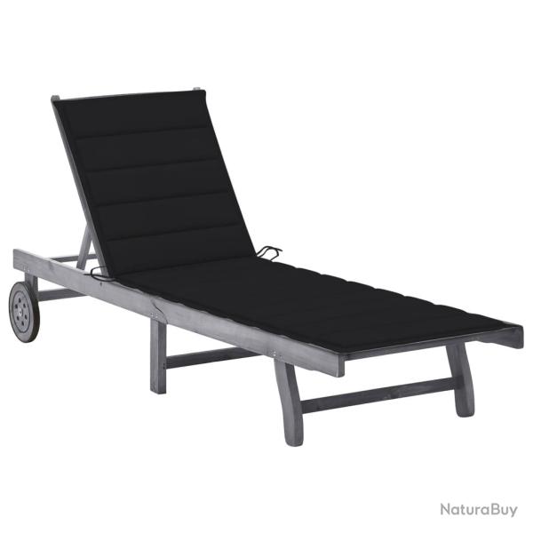 Transat chaise longue bain de soleil lit de jardin terrasse meuble d'ext�rieur avec coussin gris bo