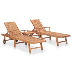 Lot de 2 transats chaise longue bain de soleil lit de jardin terrasse meuble d'ext&eacute;rieur avec table