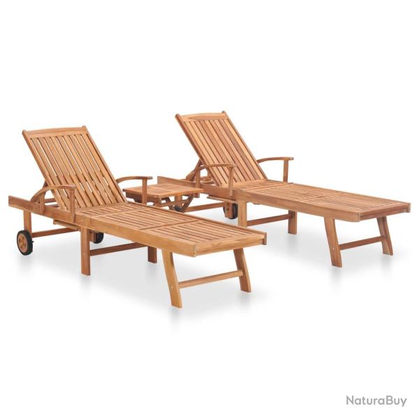 Lot de 2 transats chaise longue bain de soleil lit de jardin terrasse meuble d'ext�rieur avec table