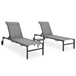 Lot de 2 transats chaise longue bain de soleil lit de jardin terrasse meuble d'ext&eacute;rieur avec table
