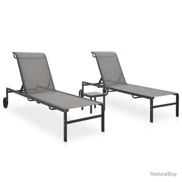 Lot de 2 transats chaise longue bain de soleil lit de jardin terrasse meuble d'ext�rieur avec table