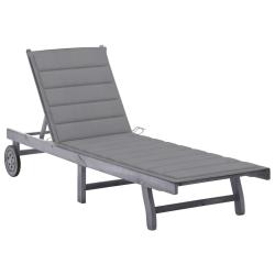 Transat chaise longue bain de soleil lit de jardin terrasse meuble d'ext&eacute;rieur avec coussin gris bo