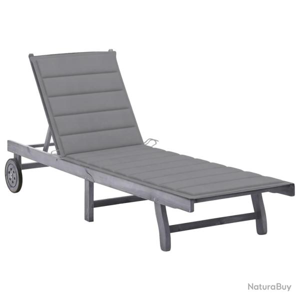 Transat chaise longue bain de soleil lit de jardin terrasse meuble d'ext�rieur avec coussin gris bo