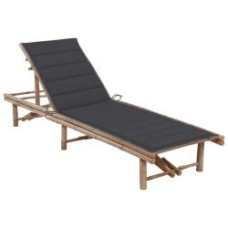 Transat chaise longue bain de soleil lit de jardin terrasse meuble d'ext&eacute;rieur avec coussin bambou