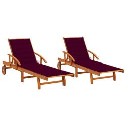 Lot de 2 transats chaise longue bain de soleil lit de jardin terrasse meuble d'ext&eacute;rieur avec couss