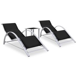 Lot de 2 transats chaise longue bain de soleil lit de jardin terrasse meuble d'ext&eacute;rieur avec table