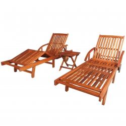 Lot de 2 transats chaise longue bain de soleil lit de jardin terrasse meuble d'ext&eacute;rieur avec table