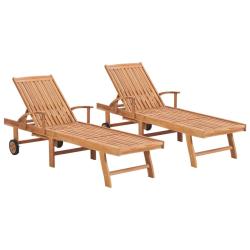 Lot de 2 transats chaise longue bain de soleil lit de jardin terrasse meuble d'ext&eacute;rieur bois de te