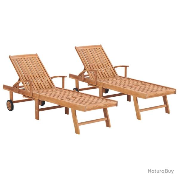 Lot de 2 transats chaise longue bain de soleil lit de jardin terrasse meuble d'ext�rieur bois de te