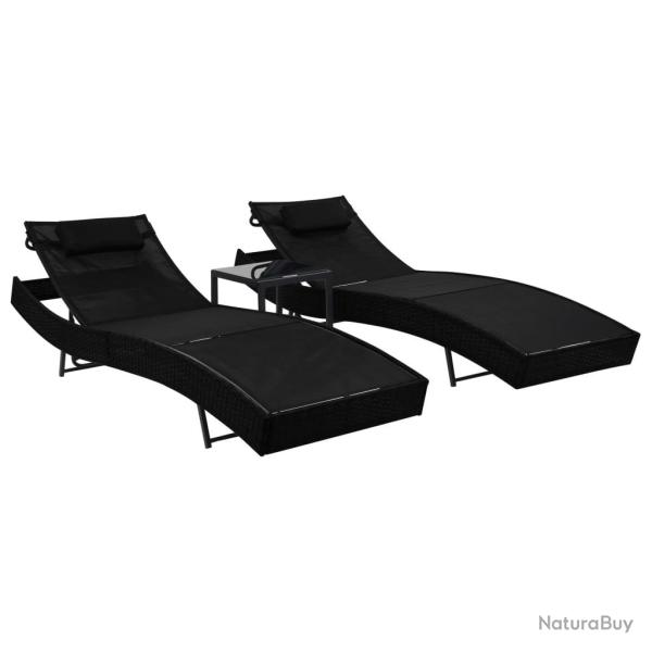 Lot de 2 transats chaise longue bain de soleil lit de jardin terrasse meuble d'extrieur et table r