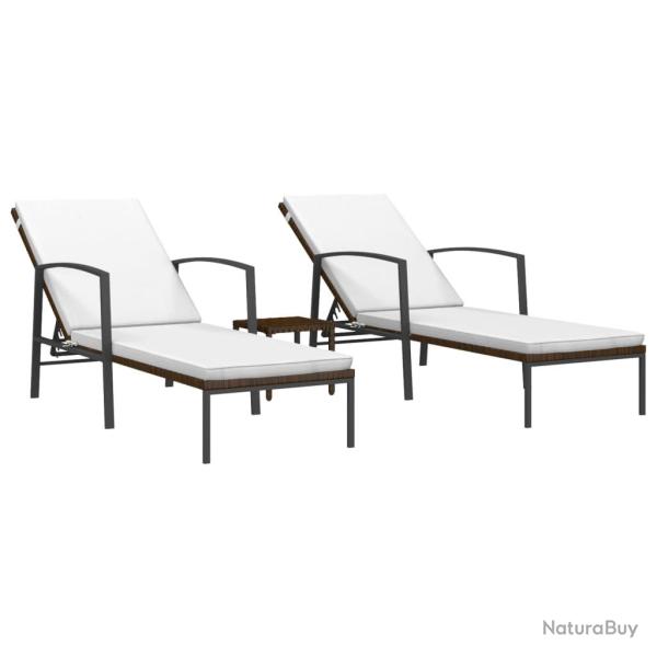 Lot de 2 transats chaise longue bain de soleil lit de jardin terrasse meuble d'ext�rieur avec table