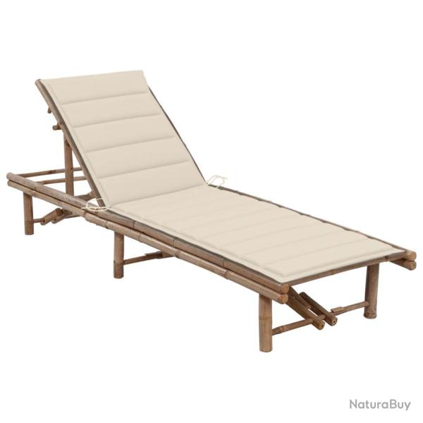Transat chaise longue bain de soleil lit de jardin terrasse meuble d'ext�rieur avec coussin bambou