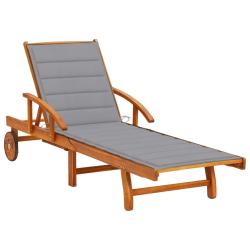 Transat chaise longue bain de soleil lit de jardin terrasse meuble d'ext&eacute;rieur avec coussin bois d'