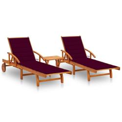 Lot de 2 transats chaise longue bain de soleil lit de jardin terrasse meuble d'ext&eacute;rieur avec table