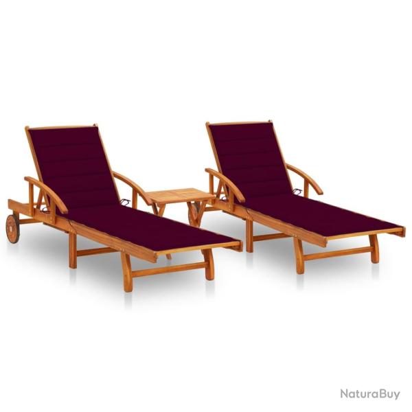 Lot de 2 transats chaise longue bain de soleil lit de jardin terrasse meuble d'ext�rieur avec table