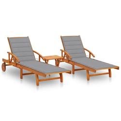 Lot de 2 transats chaise longue bain de soleil lit de jardin terrasse meuble d'ext&eacute;rieur avec table