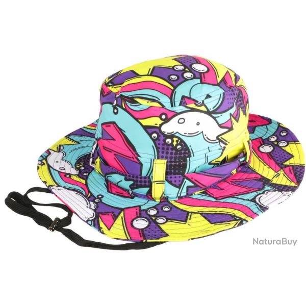 Grand Bob Violet et Turquoise Streetwear Print Urban avec Ficelle Taille unique Violet