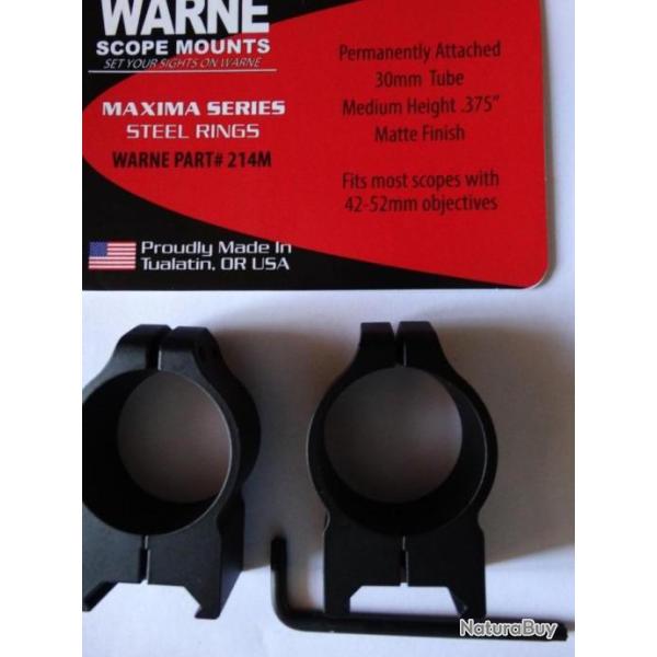 Paire de colliers de montage fixe  WARNE  30 mm rail weaver ou picatinny