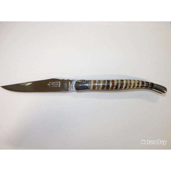 COUTEAU LAGUIOLE ARBALETE PLIANT FORGE AVEC MANCHE EN MOLAIRE DE MAMMOUTH