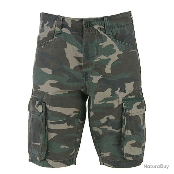 Short cargo d�lav� � la pierre Couleur Camouflage Woodland