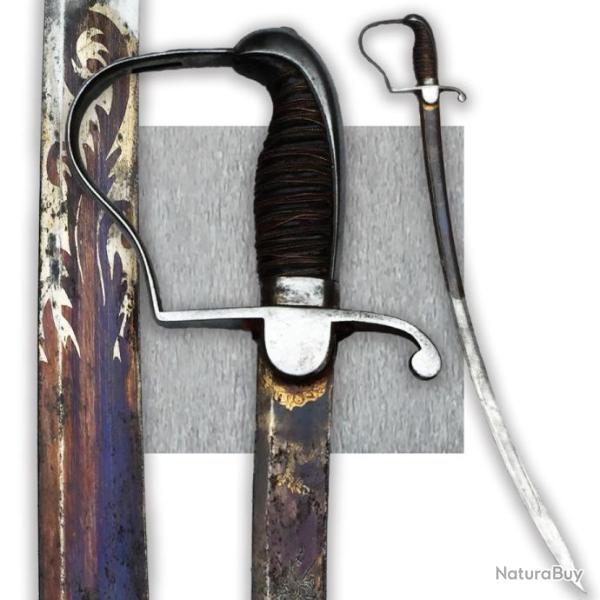 RARISSIME & LUXUEUX SABRE DE CAVALERIE PRUSSIEN LAME BLEUE ET OR MILIEU XIX ORIGINAL