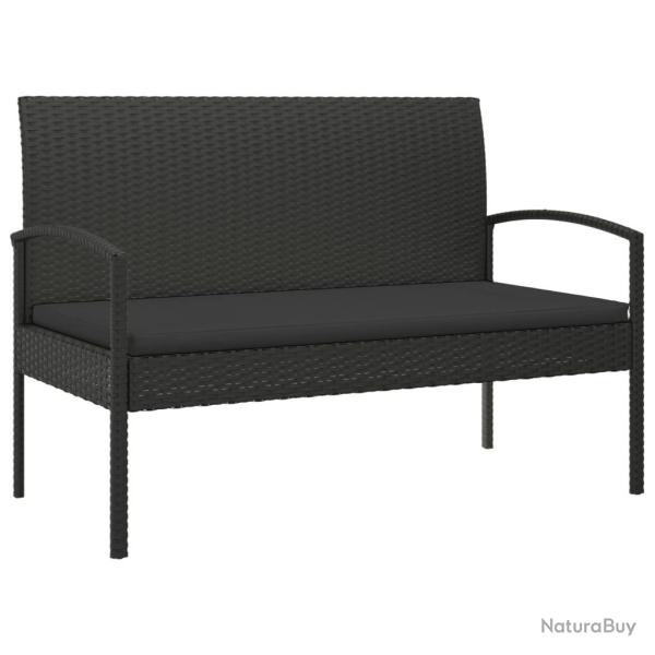 Banc de jardin meuble de patio d'ext�rieur terrasse avec coussin noir 105 cm r�sine tress�e 02_0011