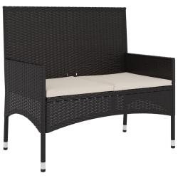 Banc de jardin meuble de patio d'ext&eacute;rieur terrasse &agrave; 2 places avec coussins noir r&eacute;sine tress&eacute;e 02